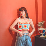 Coachella Music Festival Outfits Flower Wool Spaghetti Straps Knitted Camisole