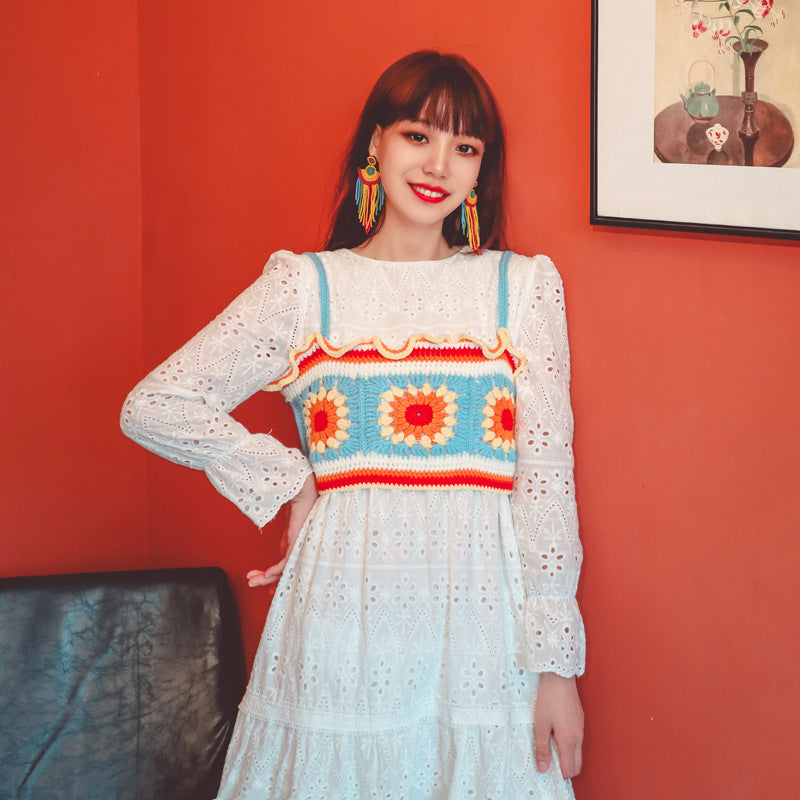 Coachella Music Festival Outfits Flower Wool Spaghetti Straps Knitted Camisole