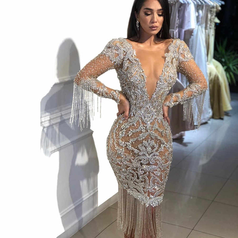 Long Homecoming Dresses Long Sleeve Gold Maxi Dress Gown