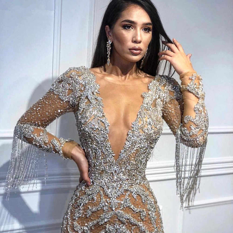 Long Homecoming Dresses Long Sleeve Gold Maxi Dress Gown