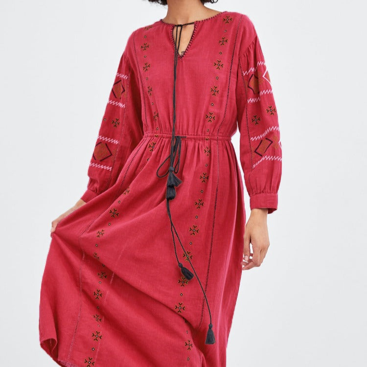 Beth Dutton Bohemian Dress Winter Autumn Midi Dresses Embroidered Midi Dress