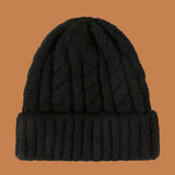 Red Beanie Hat Solid Color Hat Women's Fashion Hemp Pattern Knitted Hat Autumn and Winter Beanie Hat Tide