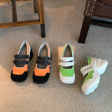 Platform Heels for Women Spring Vintage Round Toe Color-Blocking Ankle-Strap Shoes
