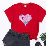 Valentine's Day T Shirts Couples Colorful Love Pattern Printed Women's T-shirt