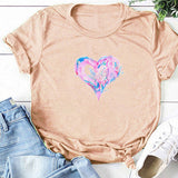 Valentine's Day T Shirts Couples Colorful Love Pattern Printed Women's T-shirt
