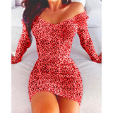 Long Sleeve Burgundy Dress Formal Women's V-neck Long Sleeve Leopard Print Tight Summer Dress