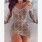 Long Sleeve Burgundy Dress Formal Women's V-neck Long Sleeve Leopard Print Tight Summer Dress
