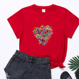Valentine's Day T Shirts Couples Colorized Butterfly Love Pattern Printed Women's T-shirt