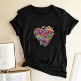 Valentine's Day T Shirts Couples Colorized Butterfly Love Pattern Printed Women's T-shirt