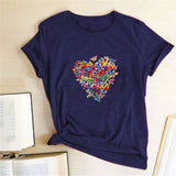 Valentine's Day T Shirts Couples Colorized Butterfly Love Pattern Printed Women's T-shirt