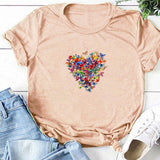 Valentine's Day T Shirts Couples Colorized Butterfly Love Pattern Printed Women's T-shirt