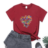 Valentine's Day T Shirts Couples Colorized Butterfly Love Pattern Printed Women's T-shirt