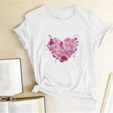 Valentine's Day T Shirts Couples Women's Heart-Shaped Flowers Print Printed Women's T-shirt