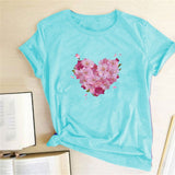 Valentine's Day T Shirts Couples Women's Heart-Shaped Flowers Print Printed Women's T-shirt