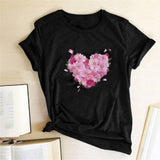Valentine's Day T Shirts Couples Women's Heart-Shaped Flowers Print Printed Women's T-shirt
