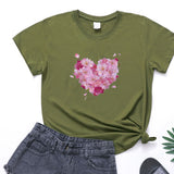 Valentine's Day T Shirts Couples Women's Heart-Shaped Flowers Print Printed Women's T-shirt