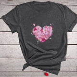 Valentine's Day T Shirts Couples Women's Heart-Shaped Flowers Print Printed Women's T-shirt