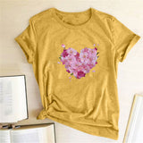 Valentine's Day T Shirts Couples Women's Heart-Shaped Flowers Print Printed Women's T-shirt