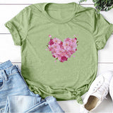 Valentine's Day T Shirts Couples Women's Heart-Shaped Flowers Print Printed Women's T-shirt
