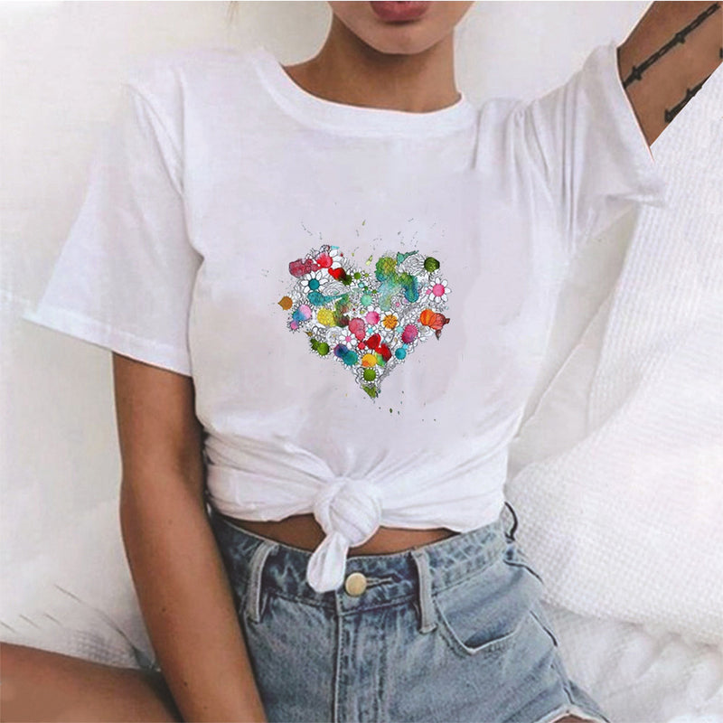 Valentine's Day T Shirts Couples Women's Love Pattern Printed Women's T-shirt