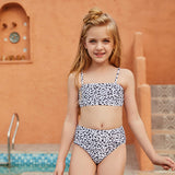 Children Swimsuit Black and White Leopard Point Sexy High Waist Split Bikini Female