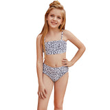 Children Swimsuit Black and White Leopard Point Sexy High Waist Split Bikini Female