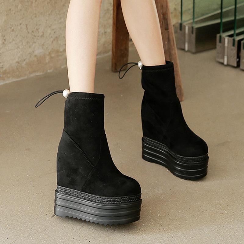 Platform Heels for Women Fall/Winter Velvet Short Boots