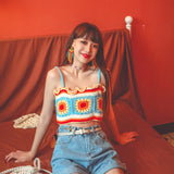 Coachella Music Festival Outfits Flower Wool Spaghetti Straps Knitted Camisole