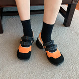 Platform Heels for Women Spring Vintage Round Toe Color-Blocking Ankle-Strap Shoes