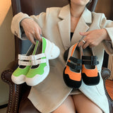Platform Heels for Women Spring Vintage Round Toe Color-Blocking Ankle-Strap Shoes