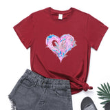 Valentine's Day T Shirts Couples Colorful Love Pattern Printed Women's T-shirt