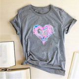 Valentine's Day T Shirts Couples Colorful Love Pattern Printed Women's T-shirt