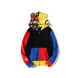 Bape Bearbrick Hoodie Autumn And Winter Red And Blue Stitching Fleece Hooded Sweater