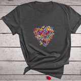 Valentine's Day T Shirts Couples Colorized Butterfly Love Pattern Printed Women's T-shirt