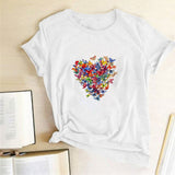 Valentine's Day T Shirts Couples Colorized Butterfly Love Pattern Printed Women's T-shirt