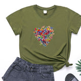 Valentine's Day T Shirts Couples Colorized Butterfly Love Pattern Printed Women's T-shirt