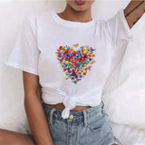 Valentine's Day T Shirts Couples Colorized Butterfly Love Pattern Printed Women's T-shirt