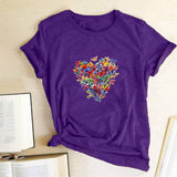 Valentine's Day T Shirts Couples Colorized Butterfly Love Pattern Printed Women's T-shirt