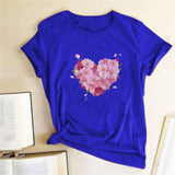 Valentine's Day T Shirts Couples Women's Heart-Shaped Flowers Print Printed Women's T-shirt