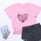 Valentine's Day T Shirts Couples Women's Heart-Shaped Flowers Print Printed Women's T-shirt