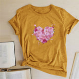 Valentine's Day T Shirts Couples Women's Heart-Shaped Flowers Print Printed Women's T-shirt