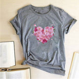 Valentine's Day T Shirts Couples Women's Heart-Shaped Flowers Print Printed Women's T-shirt