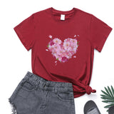 Valentine's Day T Shirts Couples Women's Heart-Shaped Flowers Print Printed Women's T-shirt