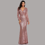 Long Homecoming Dresses Autumn and Winter Dress Multi-Color plus Size Long Sleeve V-neck Sequins