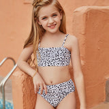 Children Swimsuit Black and White Leopard Point Sexy High Waist Split Bikini Female