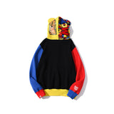 Bape Bearbrick Hoodie Autumn And Winter Red And Blue Stitching Fleece Hooded Sweater