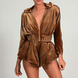 Velour Tracksuit Pleuche Long Sleeve Cropped Hooded Jacket Shorts Two-Piece Set for Women