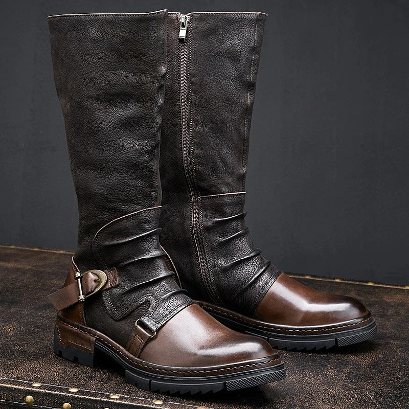 Western Shoes Mid-Calf Brushed Casual All-Match Men's Boots