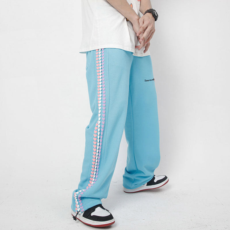 Man Fall Outfits Sweatpants Spring and Summer High Street Fashion Straight Love Foam Printed Sports Trousers Men