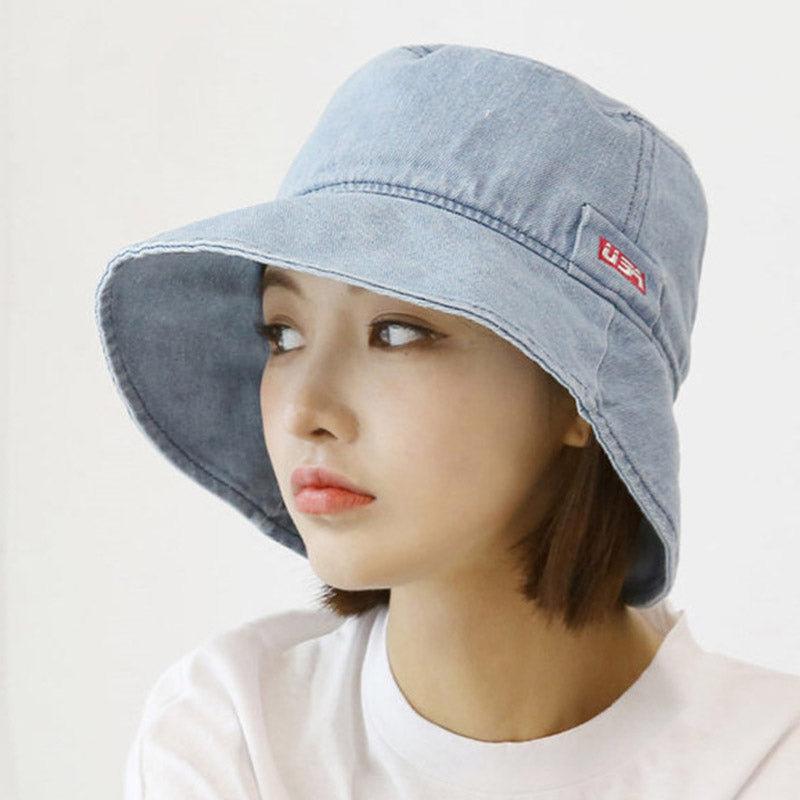 Denim Bucket Hat Fishing Cap Cotton Print Fisherman Hat Hat Female Summer Artistic Letter Embroidery